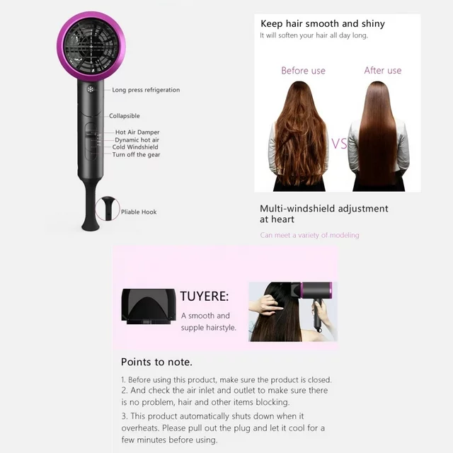 SAIDESI Hair Dryers Portable Blow Dryer 1800W Foldable Ionic Hairdryer